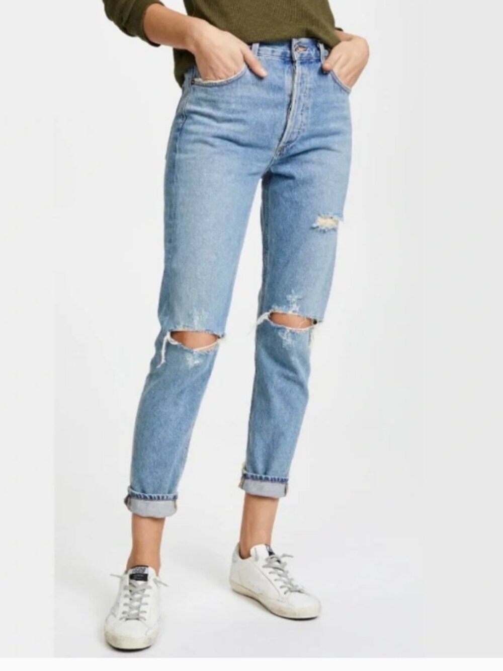 Agolde Jamie High-Rise Distressed Medium-Wash Jeans Womens Size 24